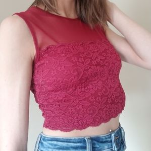 Red lace crop top